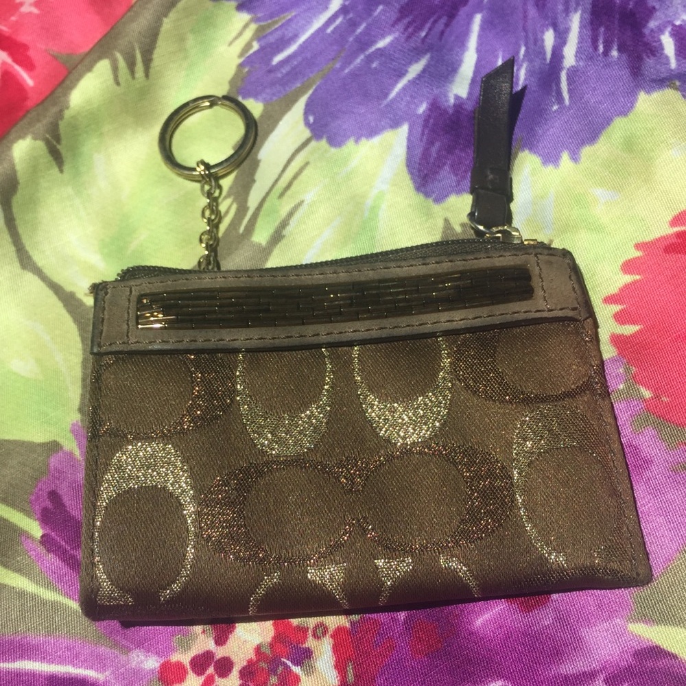 Coach beaded brown and gold card chain